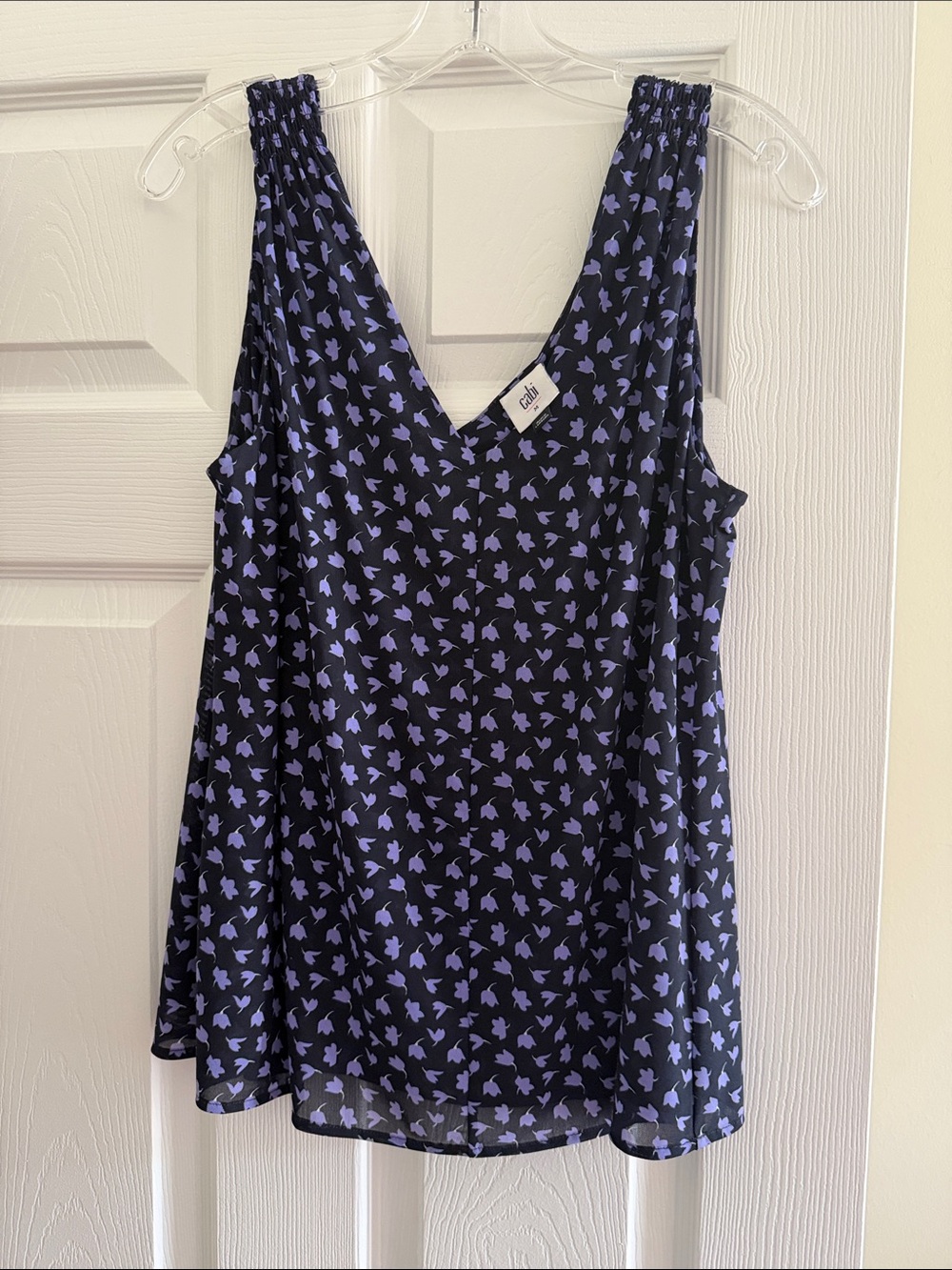 Cabi Navy & Lilac Printed V-Neck Tank Top